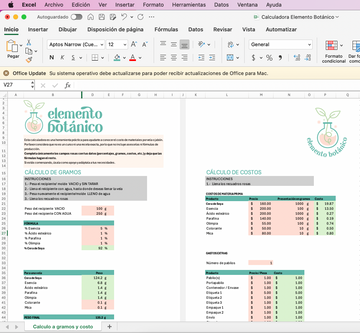 Calculadora - costos de velas (Excel)