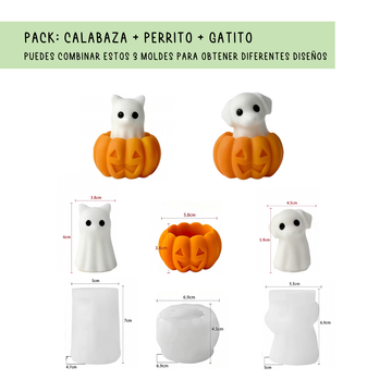 Pack moldes Perrito + gatito + calabaza (Día de Muertos y Halloween)